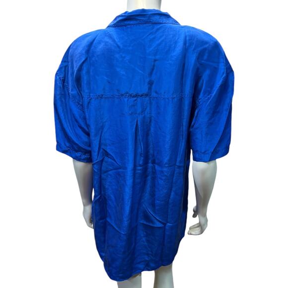 Vintage Studio New York 100% Silk Oversized Button Down Electric Blue Size S - Picture 3 of 9